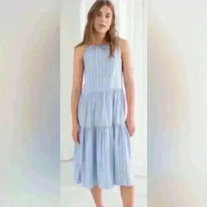 & Other Stories Blue White Striped Midi Dress